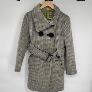 Soia & Kyo Gemma Coat Womens Medium Gray Checkered Belted Peacoat Jacket Winter